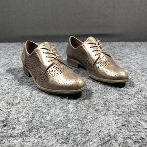 Gabor Shoes Womens Size 7 Gold Leather Perforated Lace Up Oxford Flats Comfort